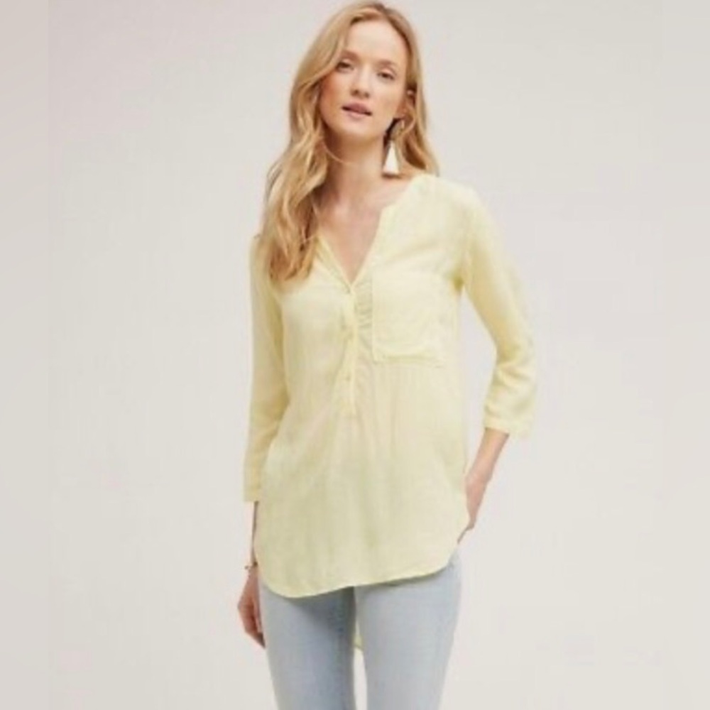 Cloth&Stone Anthropology Button Down Tunic High Low Shirt Yellow Size S